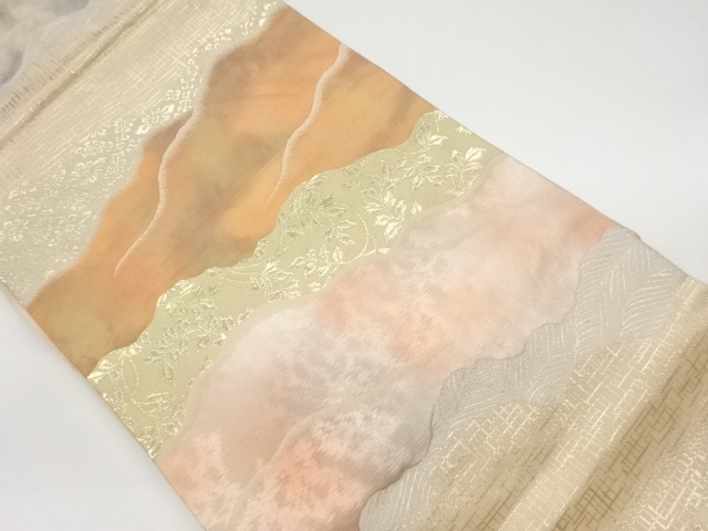 JAPANESE KIMONO / VINTAGE NAGOYA OBI / WOVEN FLOWER RHOMBUS & WAVE